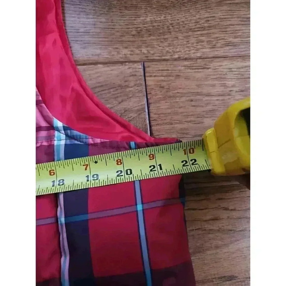 Lands's End Plaid Puffer Vest Women’s Size Large Holiday Americana Red & Navy - Picture 6 of 7